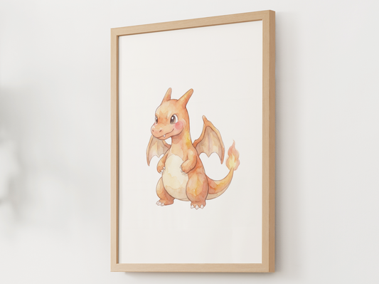 Pokemon Charizard Nursery Wall Art Printable, Cute Kids Room Decor, Orange Pokemon Poster, Instant Download Digital Print