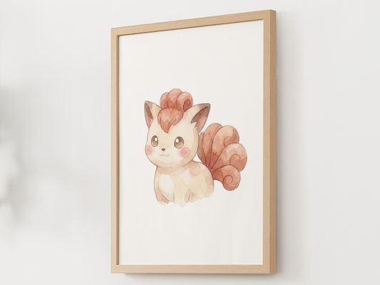 Pokemon Vulpix Nursery Wall Art Printable, Cute Kids Room Decor, Orange Pokemon Poster, Instant Download Digital Print