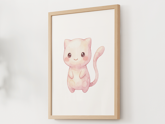 Pokemon Mew Nursery Wall Art Printable, Cute Kids Room Decor, Pink Pokemon Poster, Instant Download Digital Print