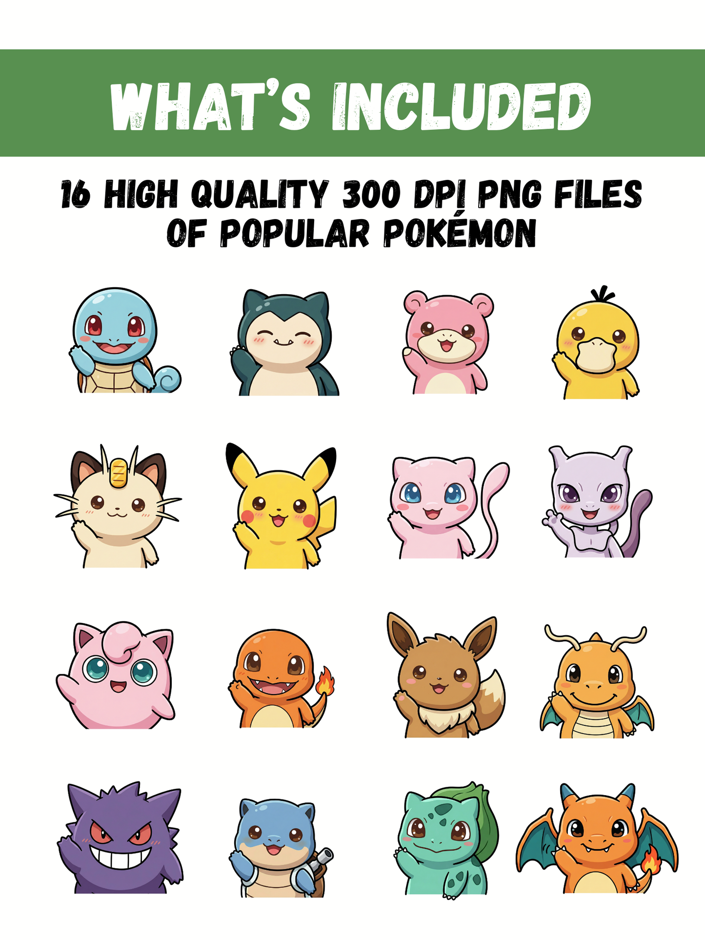 Waving Chibi Pokemon PNG Bundle, 16 Cute Kawaii Designs, Transparent PNG Clipart, Instant Digital Download, Stickers Sublimation