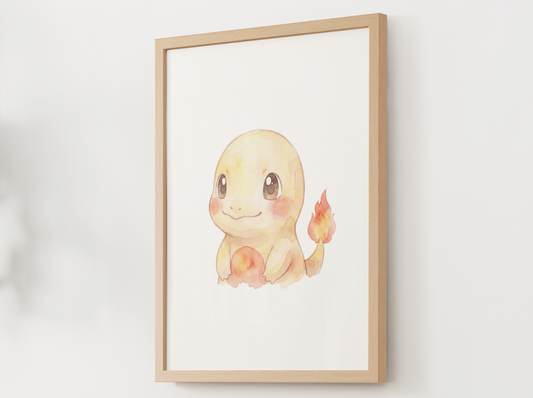Pokemon Charmander Nursery Wall Art Printable, Cute Kids Room Decor, Orange Pokemon Poster, Instant Download Digital Print