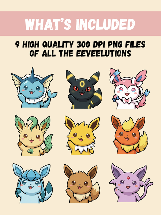 Chibi Eevee Waving Clipart, Kawaii Anime Sticker (Digital Download PNG)