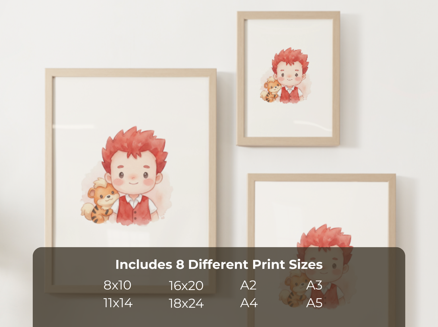 Blaine and Growlithe Duo Nursery Wall Art Printable, Cute Kids Room Decor, Watercolor Trainer Pokemon Poster, Instant Download Digital Print