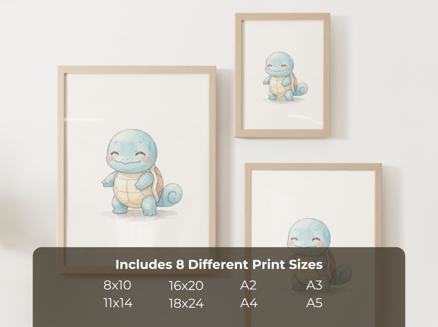 Pokemon Squirtle Happy Nursery Wall Art Printable, Cute Kids Room Decor, Watercolor Pokemon Poster, Instant Download Digital Print