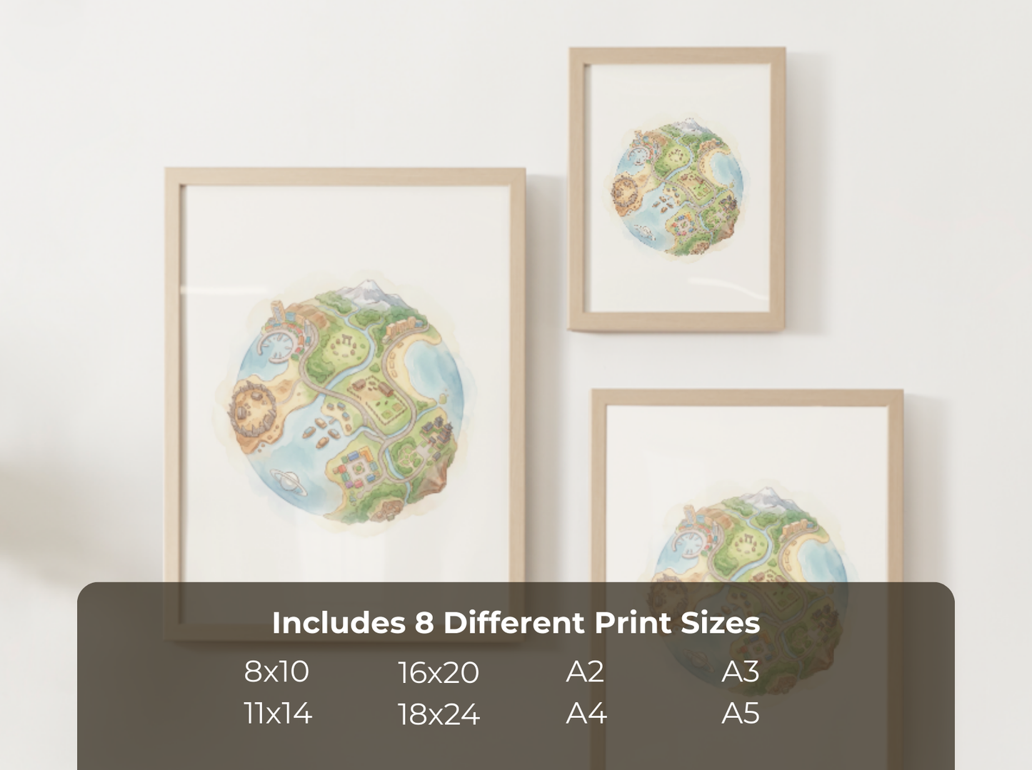 Alola Region Wall Art Printable, Pokemon Island Globe Poster, Watercolor Map Inspired Decor, Kids Room Wall Print, Instant Download