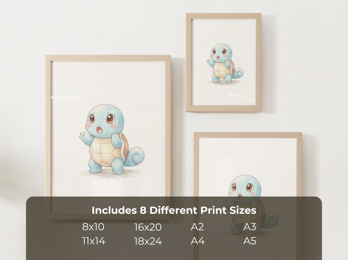 Pokemon Squirtle Surprised Nursery Wall Art Printable, Cute Kids Room Decor, Watercolor Pokemon Poster, Instant Download Digital Print