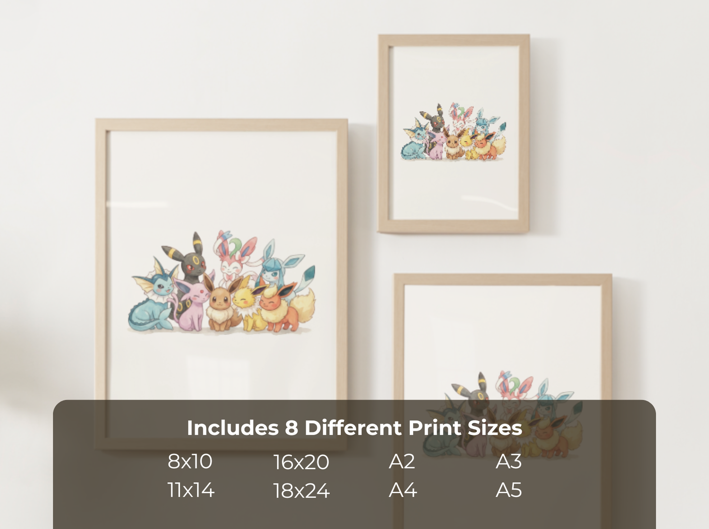 Eevee Evolutions Nursery Wall Art Printable, Watercolor Pokemon Evolution Poster, Instant Download