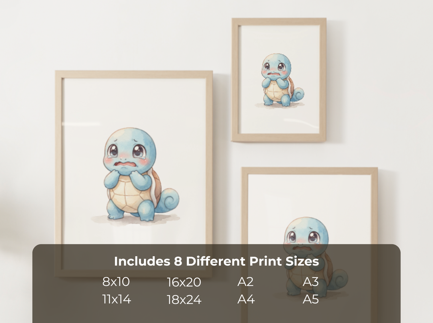 Pokemon Squirtle Scared Nursery Wall Art Printable, Cute Kids Room Decor, Watercolor Pokemon Poster, Instant Download Digital Print
