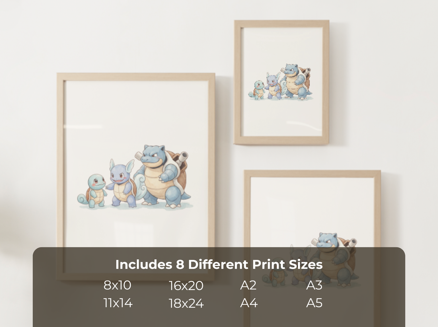 Squirtle Evolution Nursery Wall Art Printable, Watercolor Pokemon Evolution Poster, Instant Download