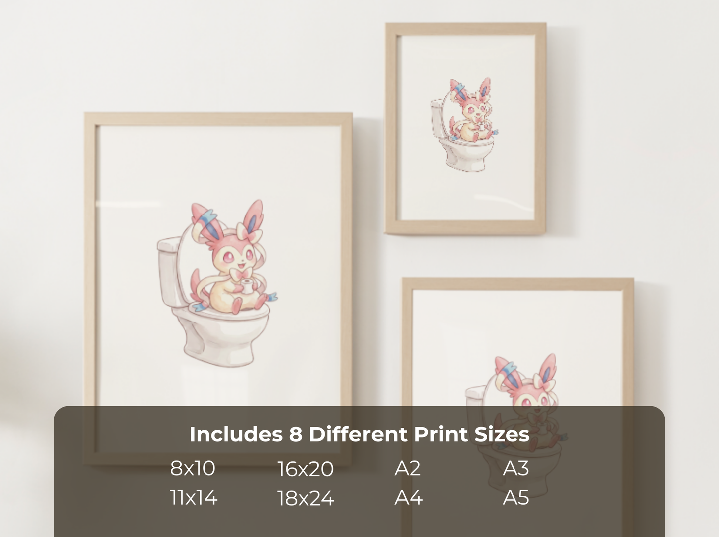 Sylveon Bathroom Wall Art Printable, Funny Pokemon Toilet Poster, Cute Pink Washroom Decor, Kids Bathroom Art, Instant Download