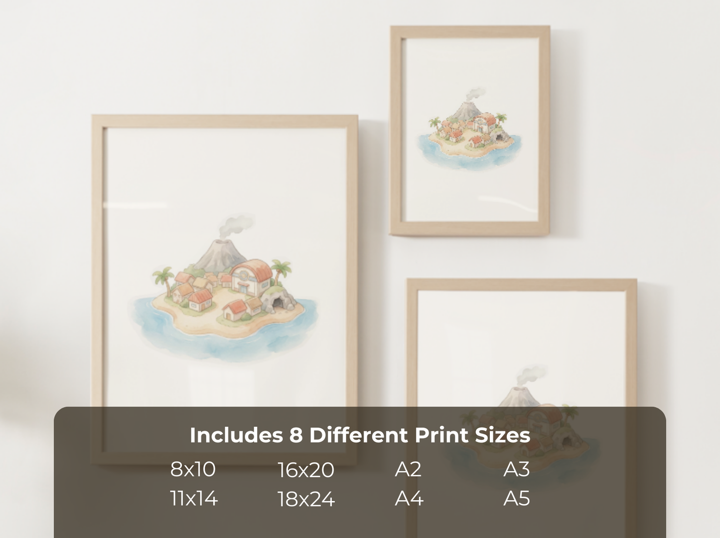 Pokémon Cinnabar Island Nursery Wall Art Printable, Watercolor Kanto Town Decor, Pastel Kids Room Poster, Instant Download