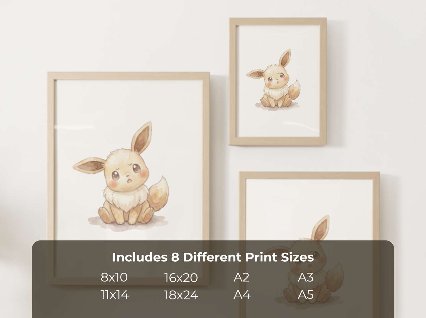 Pokemon Eevee Confused Nursery Wall Art Printable, Cute Kids Room Decor, Watercolor Pokemon Poster, Instant Download Digital Print