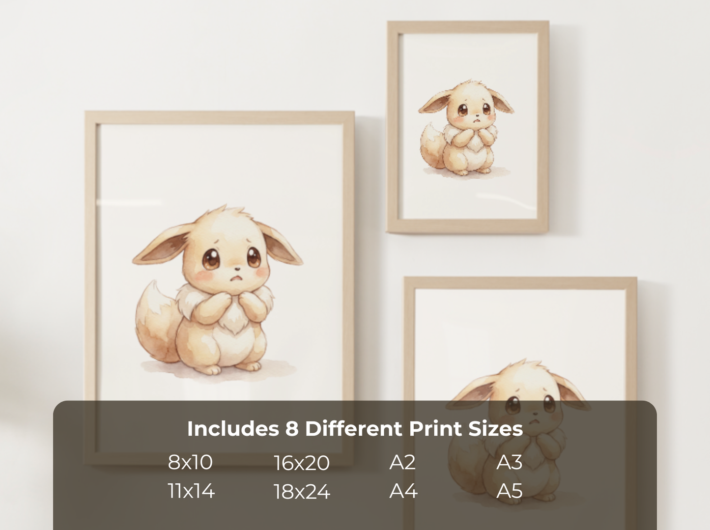 Pokemon Eevee Scared Nursery Wall Art Printable, Cute Kids Room Decor, Watercolor Pokemon Poster, Instant Download Digital Print