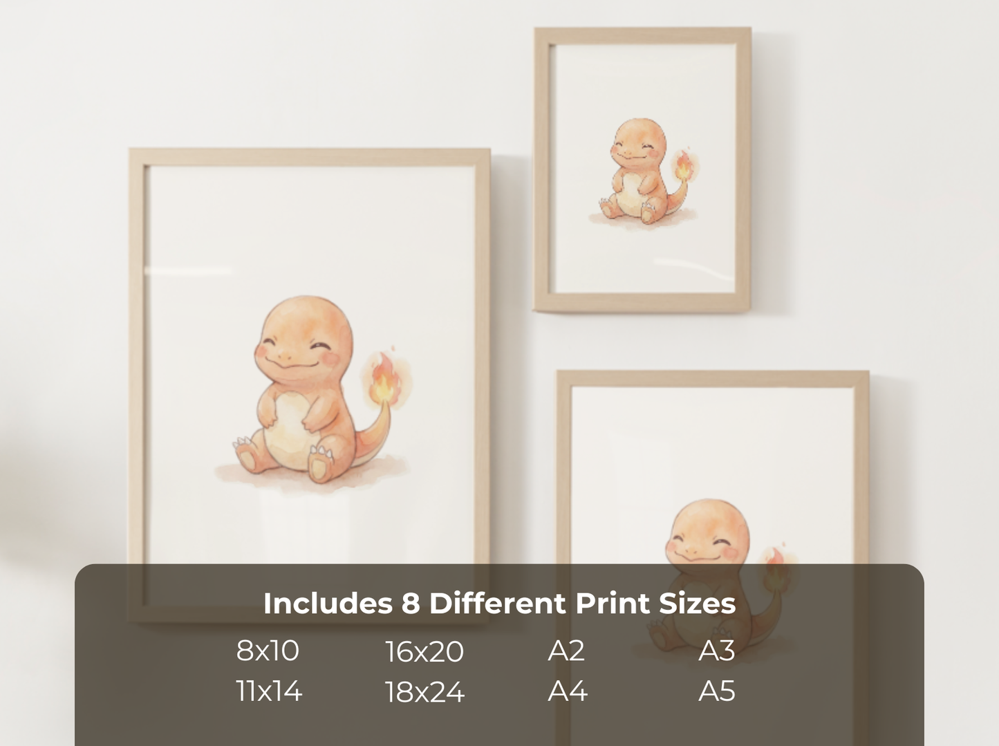 Pokemon Charmander Happy Nursery Wall Art Printable, Cute Kids Room Decor, Watercolor Pokemon Poster, Instant Download Digital Print