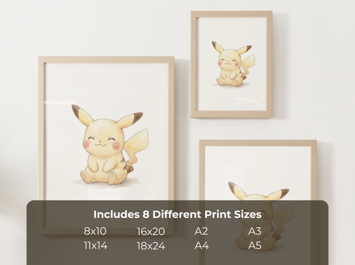 Pokemon Pikachu Happy Nursery Wall Art Printable, Cute Kids Room Decor, Watercolor Pokemon Poster, Instant Download Digital Print