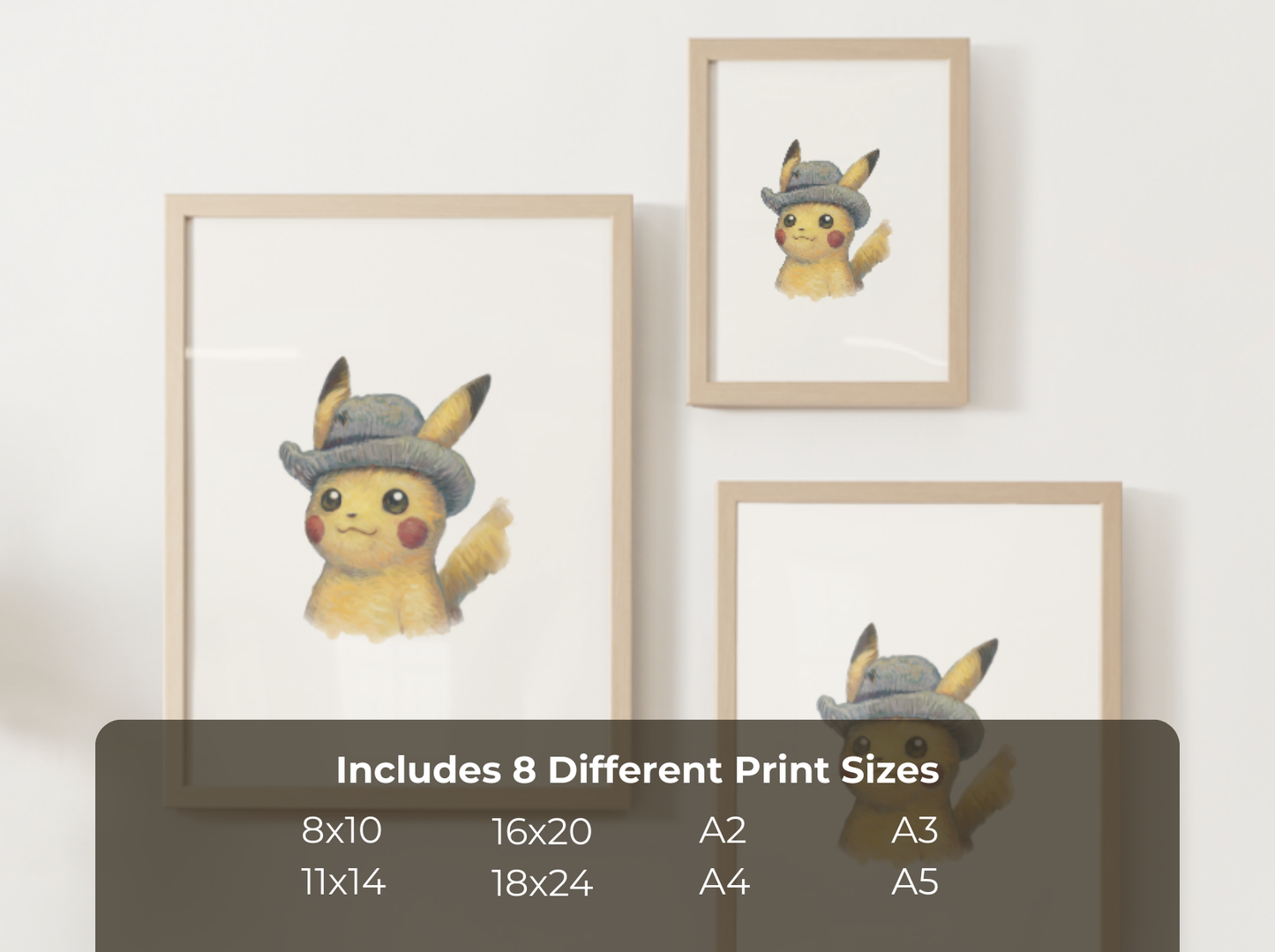 Van Gogh Pikachu Nursery Wall Art Printable, Cute Kids Room Decor, Neutral Pokémon Poster, Instant Download Digital Print