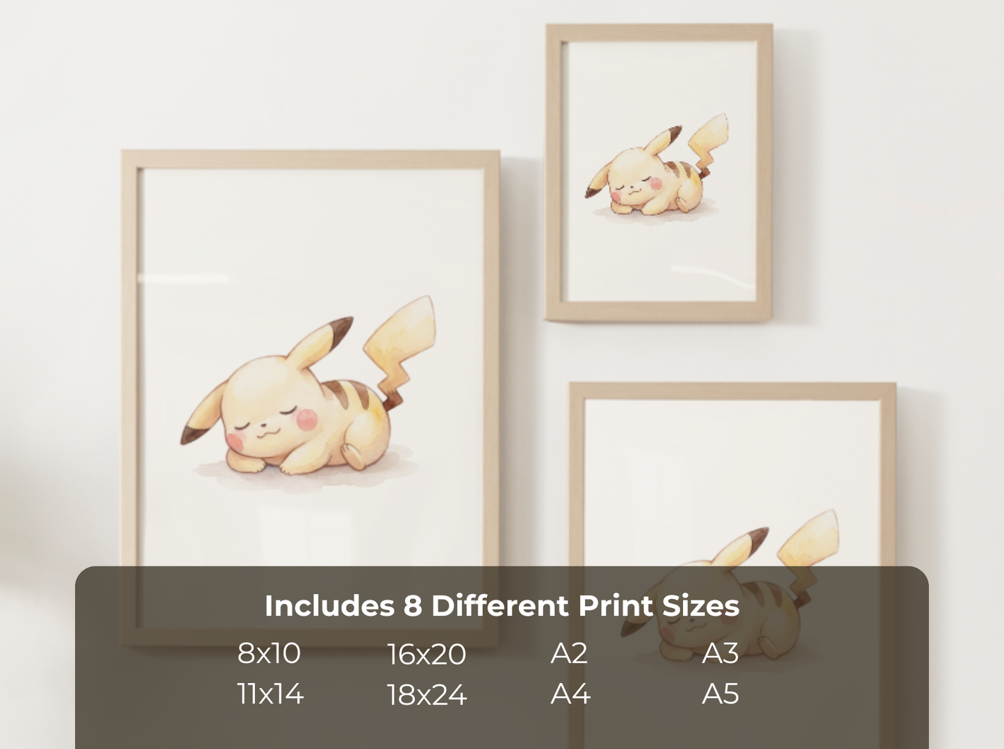 Pokemon Pikachu Sleepy Nursery Wall Art Printable, Cute Kids Room Decor, Watercolor Pokemon Poster, Instant Download Digital Print