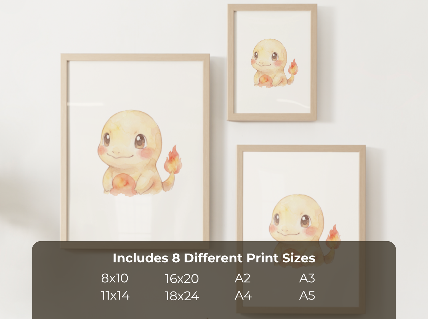 Pokemon Charmander Nursery Wall Art Printable, Cute Kids Room Decor, Orange Pokemon Poster, Instant Download Digital Print