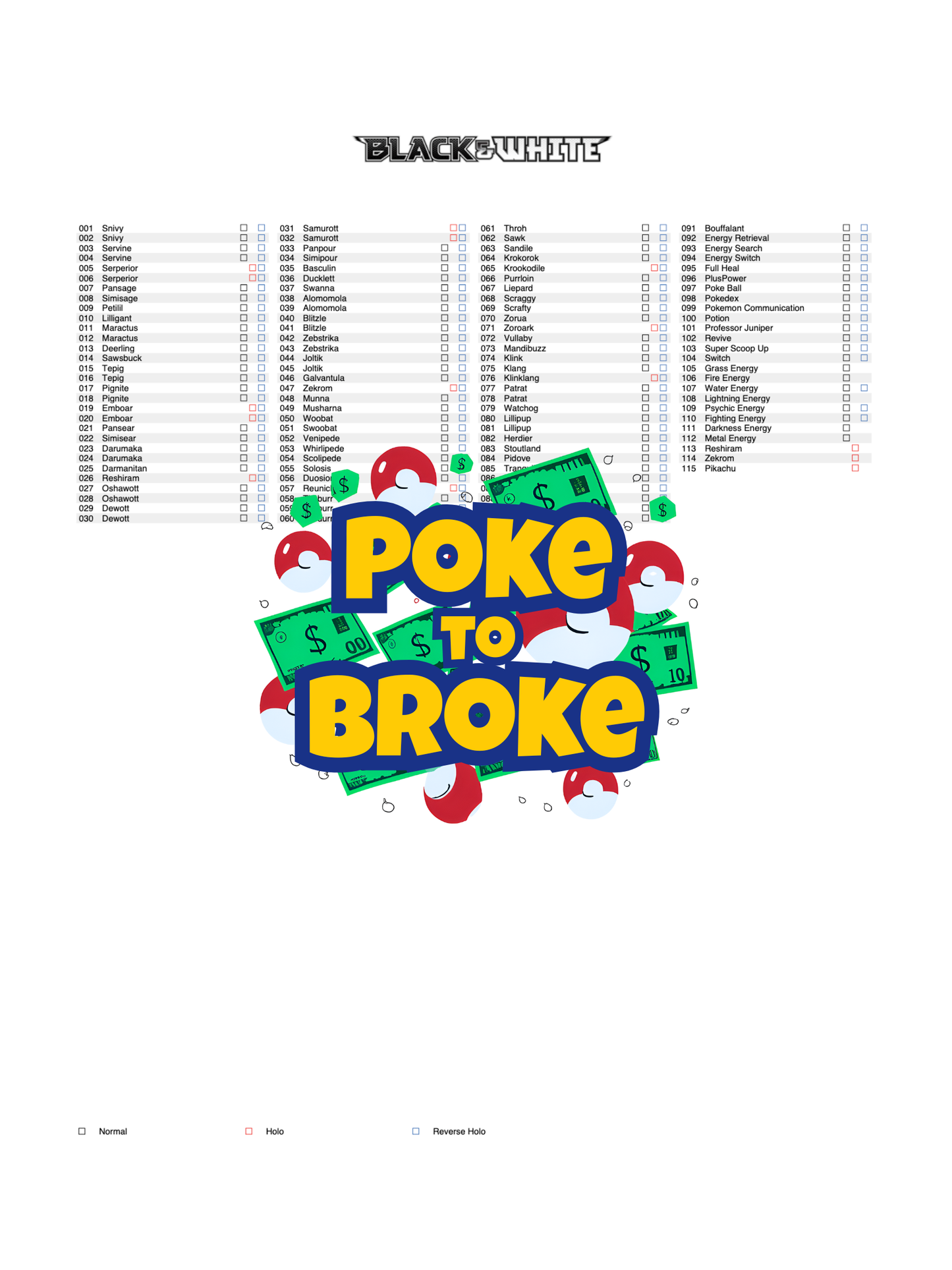 Black & White: Base Set Printable Master and Complete Set Binder Placeholders + Checklist (Digital Download)