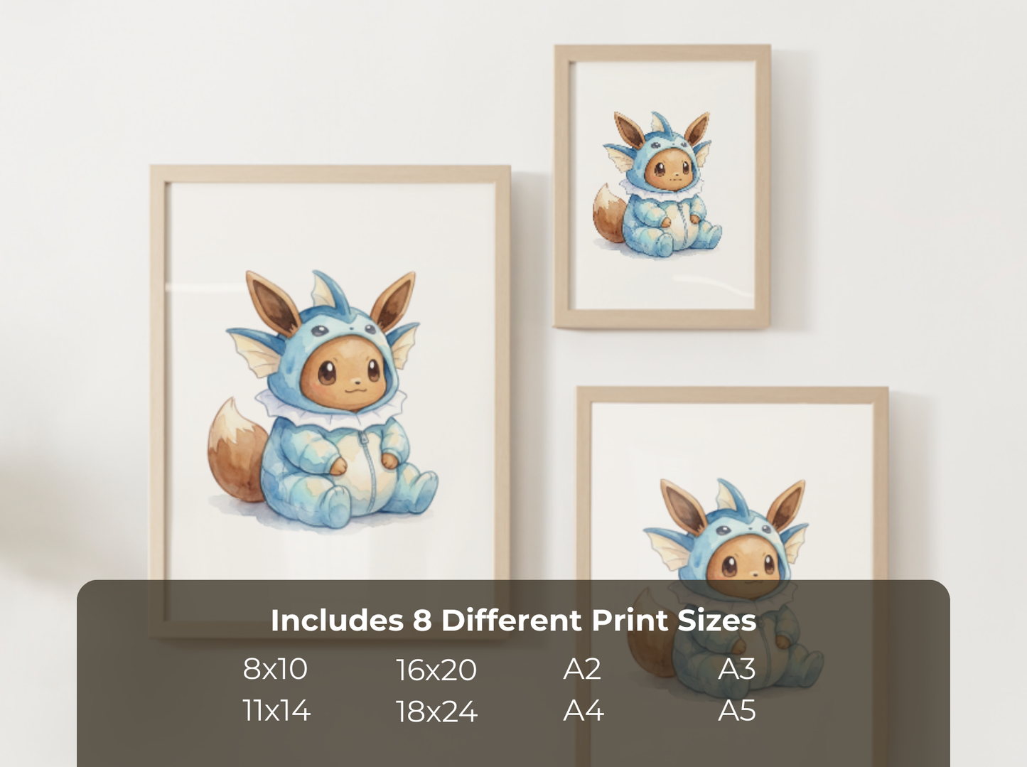 Eevee Vaporeon Onesie Wall Art Printable, Eeveelution Nursery Poster, Kids Room Decor, Digital Download
