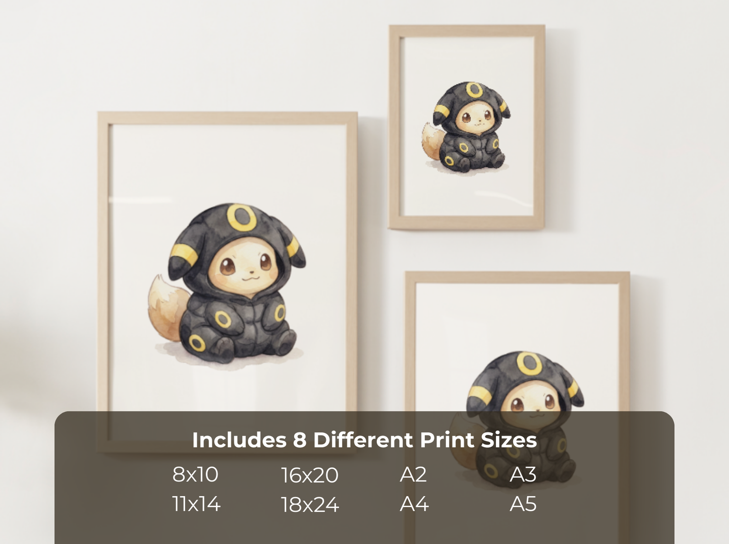 Eevee Umbreon Onesie Wall Art Printable, Eeveelution Nursery Poster, Kids Room Decor, Digital Download