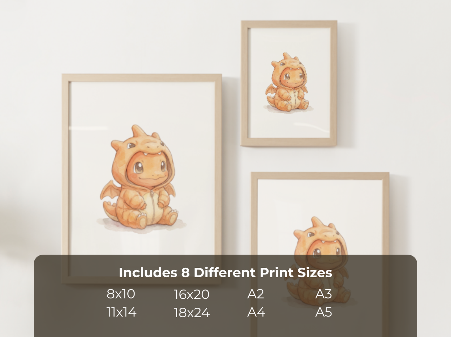 Charmander Onesie Wall Art Printable, Gen 1 Starter Nursery Poster, Kids Room Decor, Digital Download