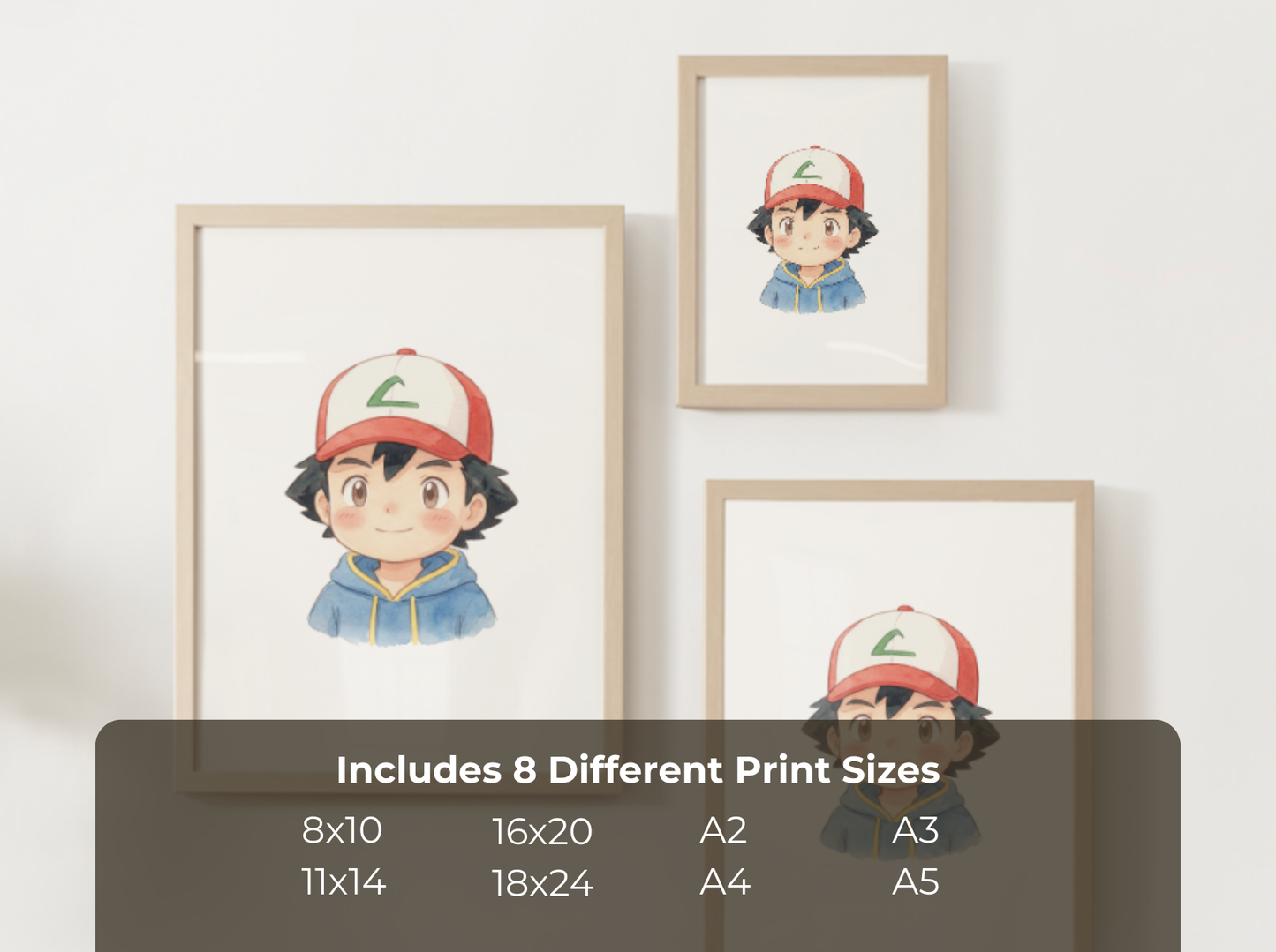 Ash Kanto Trainer Wall Art Printable, Gen 1 Pokémon Poster, Kids Room Decor, Digital Download