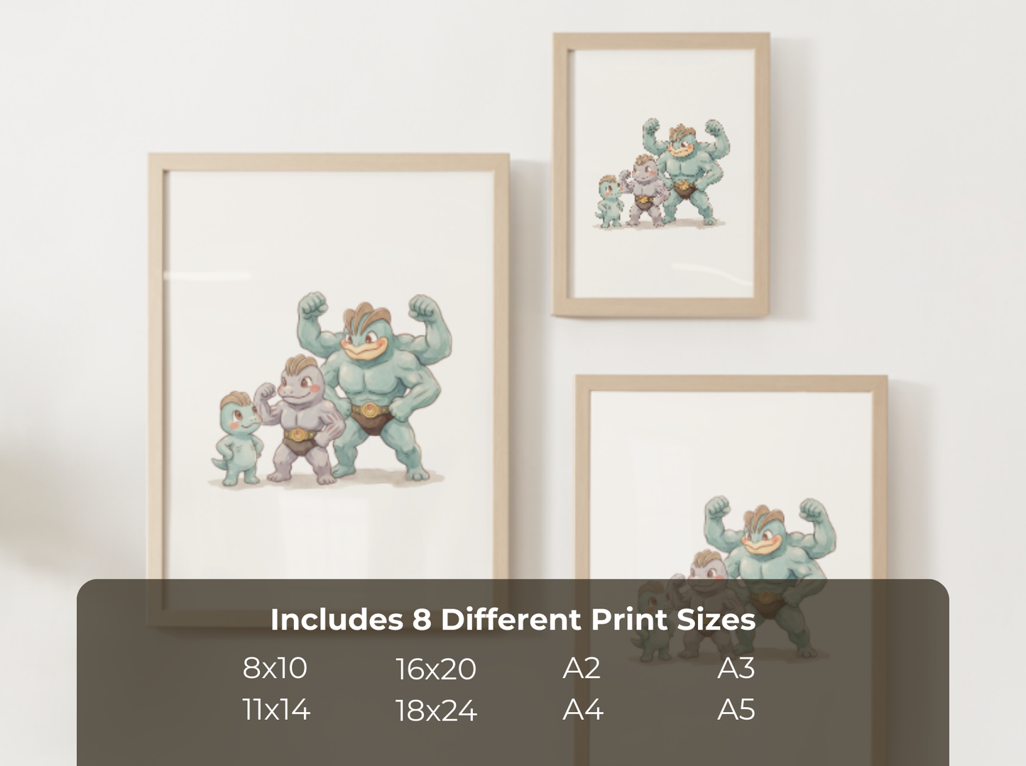 Machop Evolution Line Wall Art Printable, Machoke Machamp Poster, Pokémon Nursery Decor, Digital Download