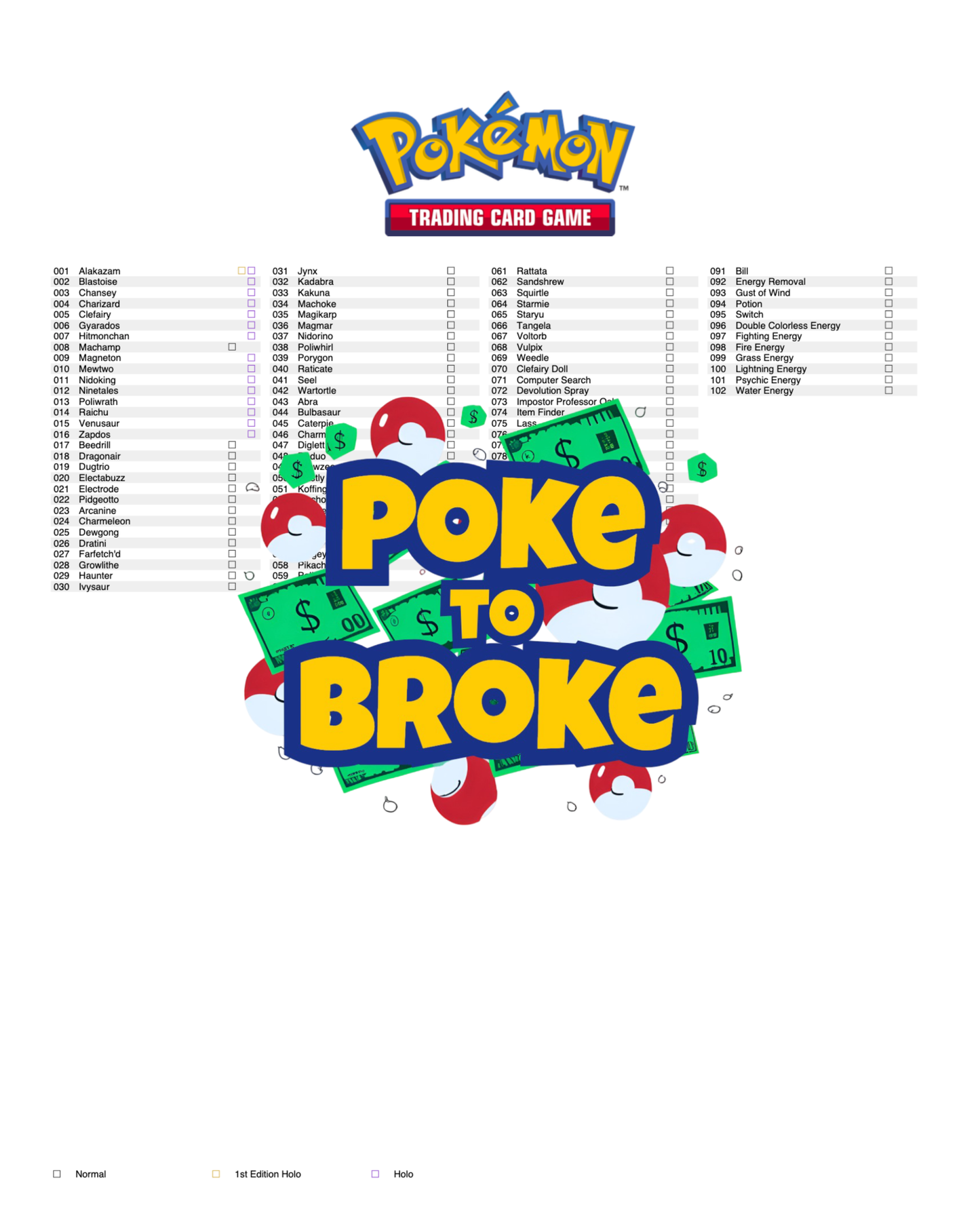 Base Set Printable Master and Complete Set Binder Placeholders + Checklist (Digital Download)