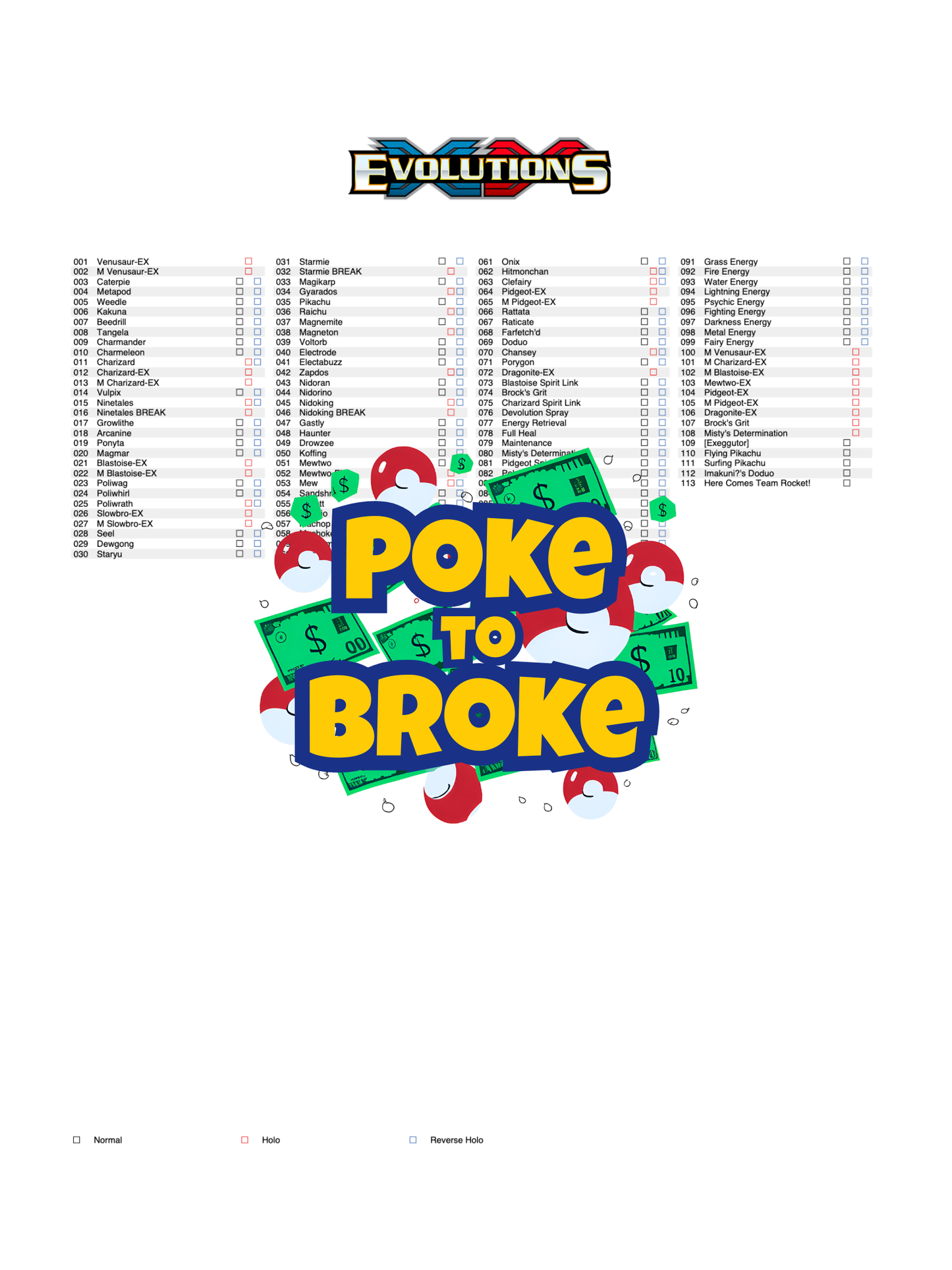 XY: Evolutions Printable Master and Complete Set Binder Placeholders + Checklist (Digital Download)