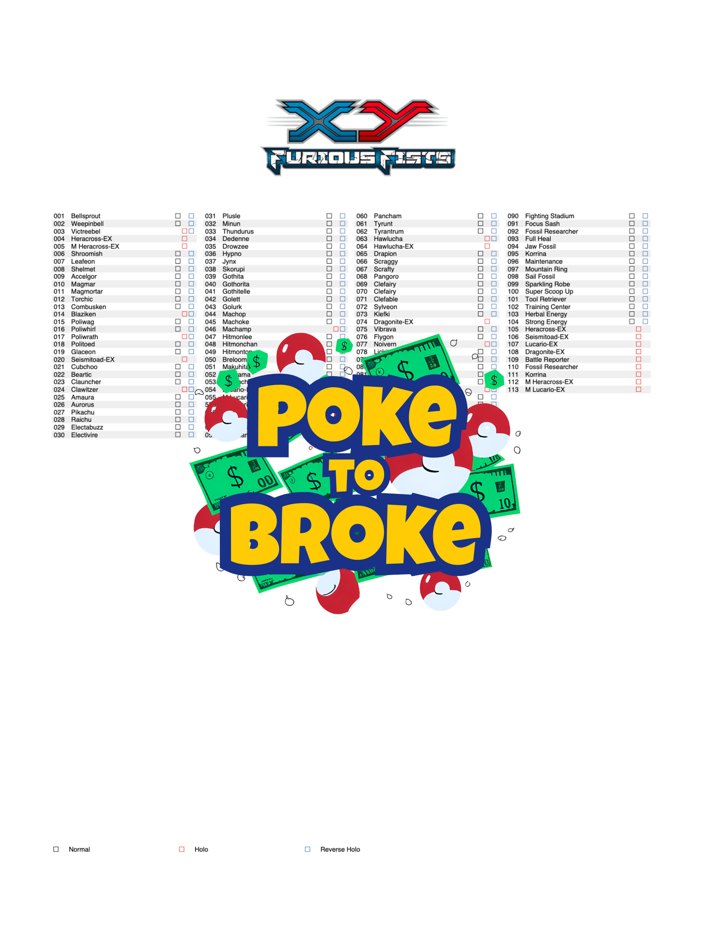 XY: Furious Fists Printable Master and Complete Set Binder Placeholders + Checklist (Digital Download)