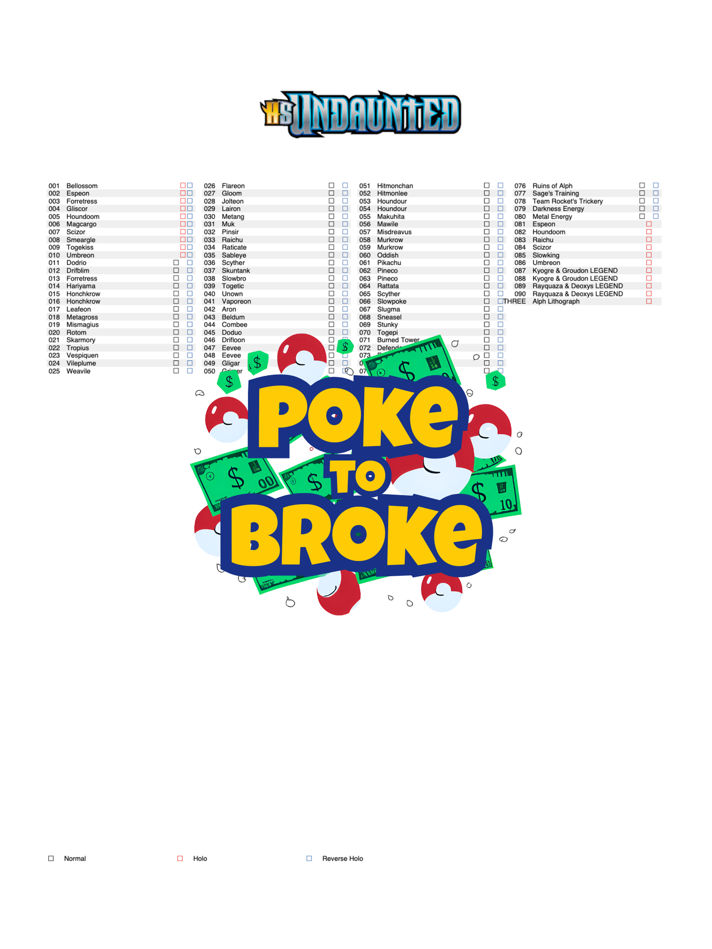 HeartGold & SoulSilver: Undaunted Legendary Treasures Printable Master and Complete Set Binder Placeholders + Checklist (Digital Download)