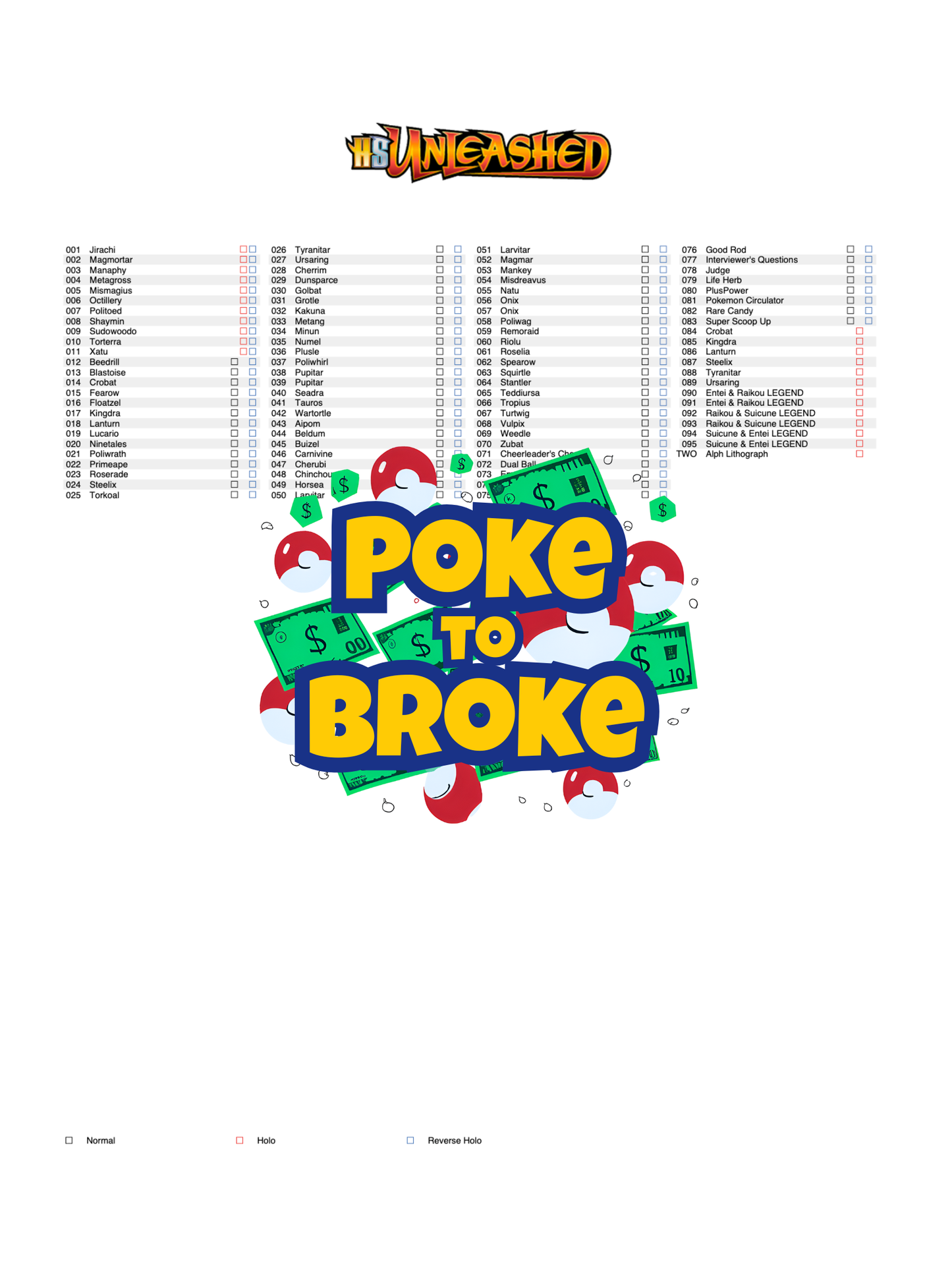 HeartGold & SoulSilver: Unleashed Legendary Treasures Printable Master and Complete Set Binder Placeholders + Checklist (Digital Download)