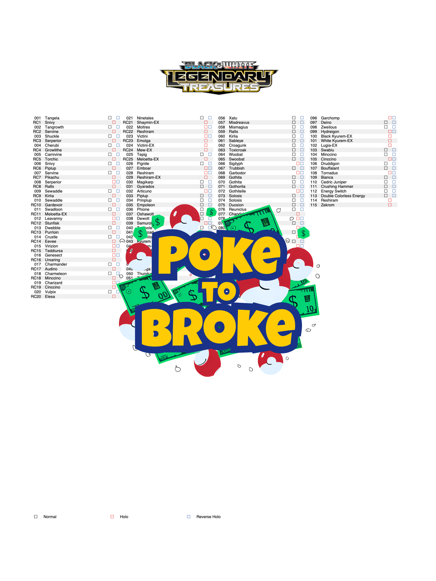 Black & White: Legendary Treasures Printable Master and Complete Set Binder Placeholders + Checklist (Digital Download)