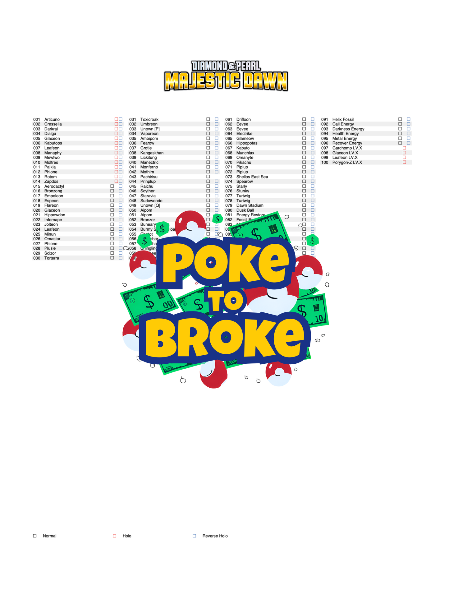 Diamond & Pearl: Majestic Dawn Printable Master and Complete Set Binder Placeholders + Checklist (Digital Download)