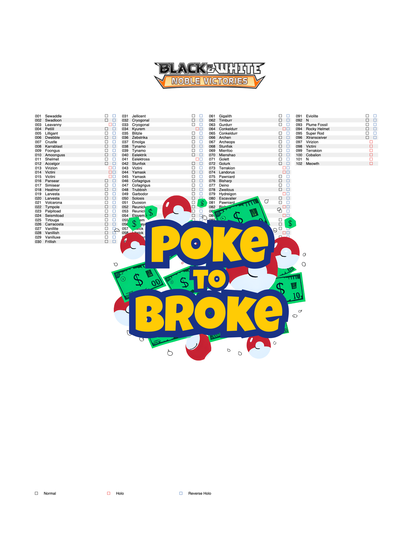 Black & White: Noble Victories Printable Master and Complete Set Binder Placeholders + Checklist (Digital Download)