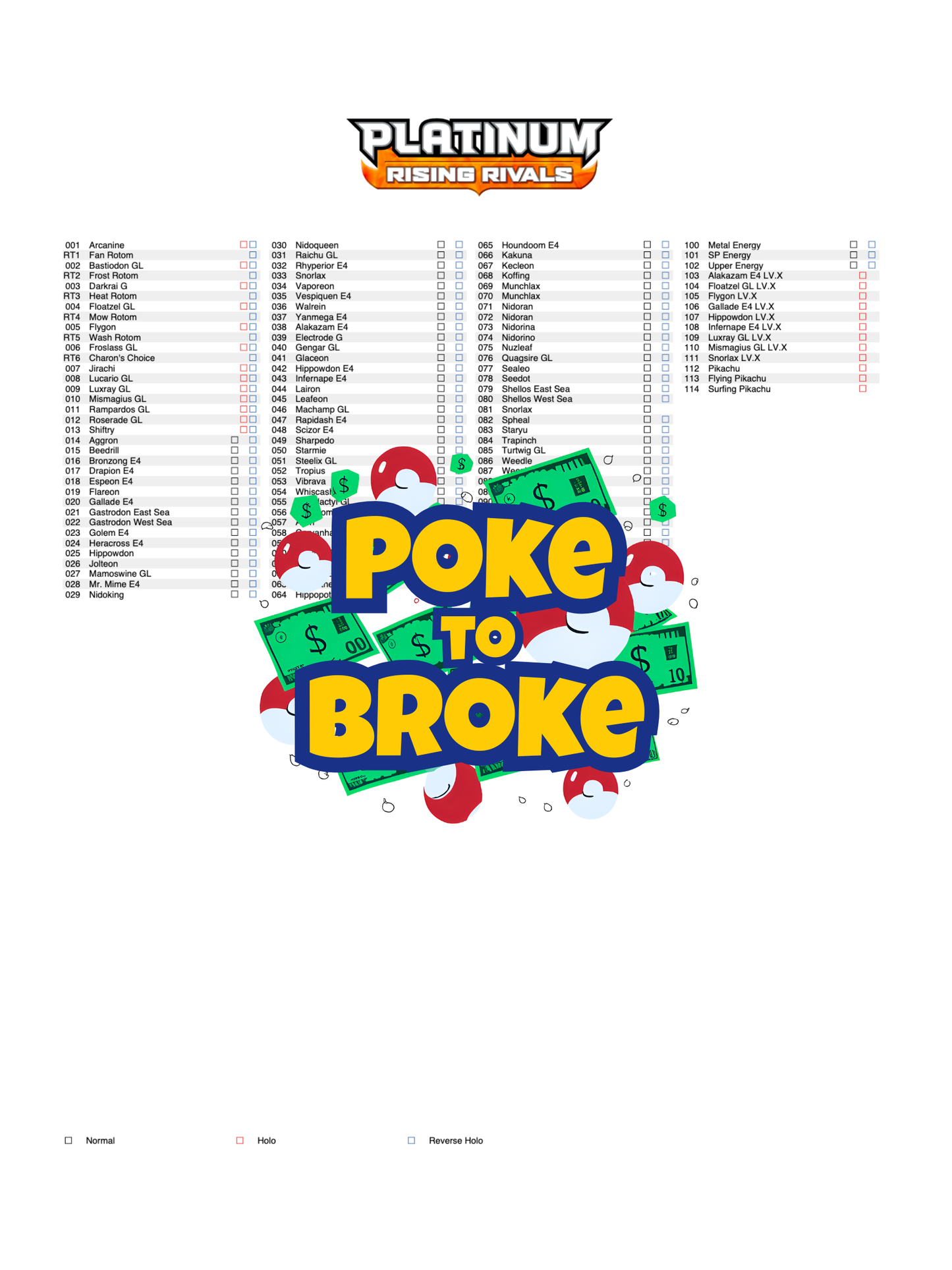 Platinum: Rising Rivals Printable Master and Complete Set Binder Placeholders + Checklist (Digital Download)