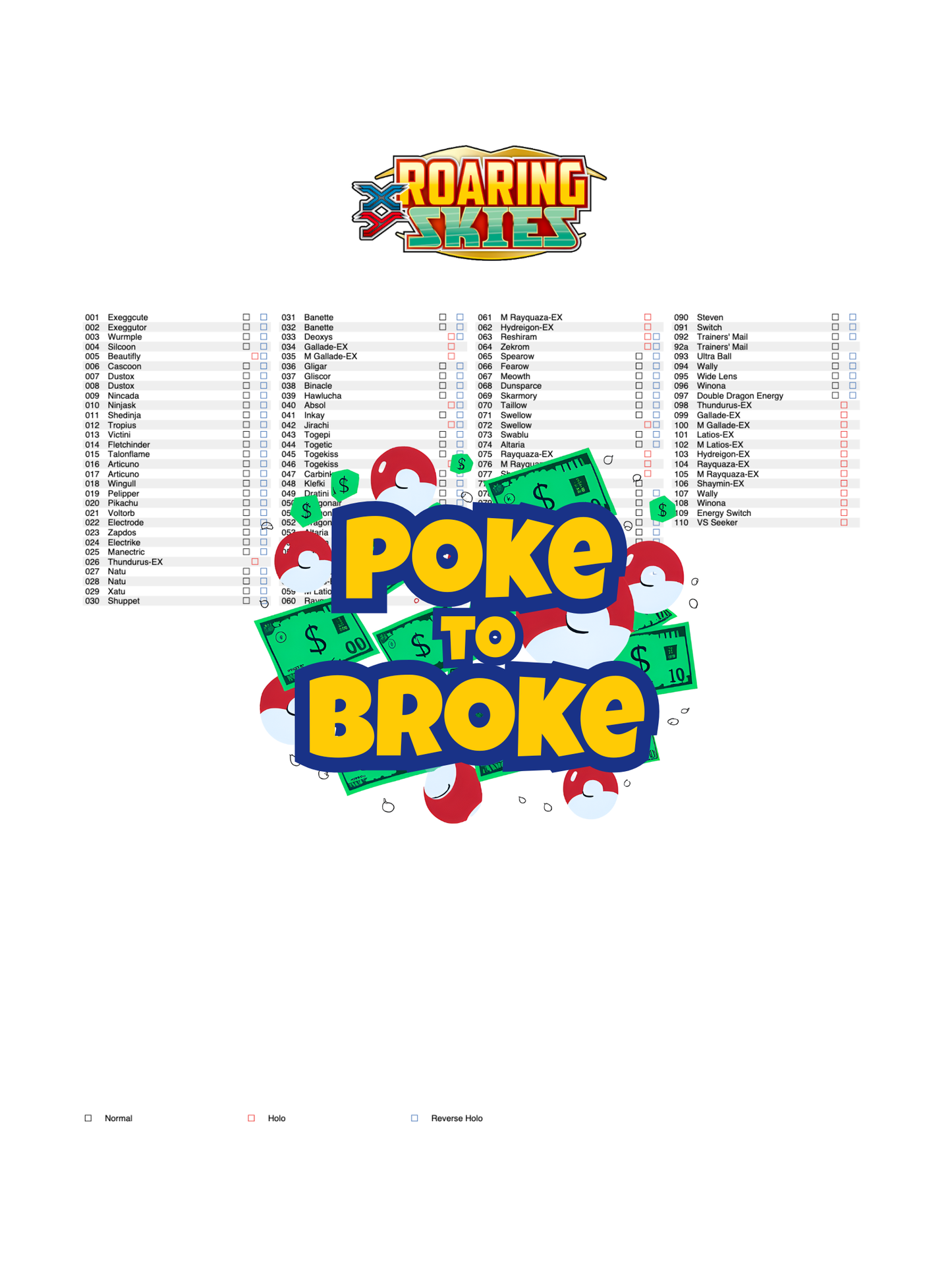 XY: Roaring Skies Printable Master and Complete Set Binder Placeholders + Checklist (Digital Download)