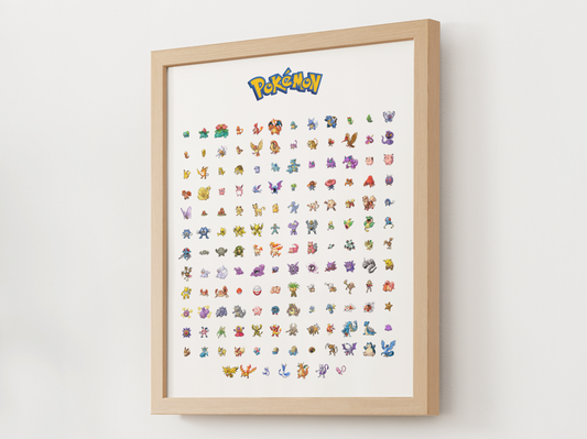 Pokemon Gen 1 Pokedex Poster, Kanto Wall Art, Kids Bedroom Decor, Pixel Edition Printable Digital Download