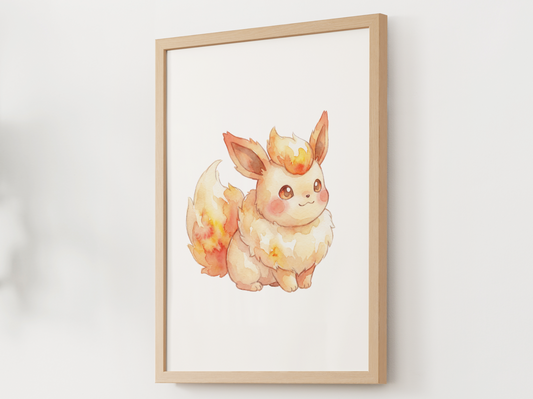 Pokemon Flareon Nursery Wall Art Printable, Cute Kids Room Decor, Orange Pokemon Poster, Instant Download Digital Print