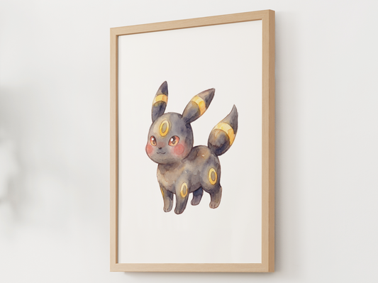 Pokemon Umbreon Nursery Wall Art Printable, Cute Kids Room Decor, Black Pokemon Poster, Instant Download Digital Print