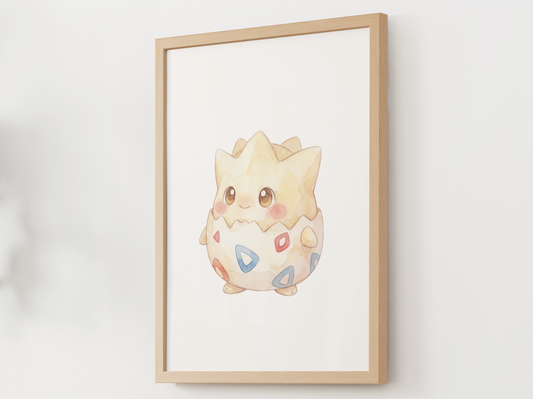 Pokemon Togepi Nursery Wall Art Printable, Cute Kids Room Decor, Pastel Pokemon Poster, Instant Download Digital Print