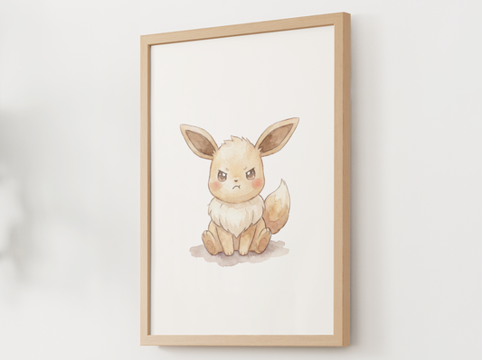 Pokemon Eevee Angry Nursery Wall Art Printable, Cute Kids Room Decor, Watercolor Pokemon Poster, Instant Download Digital Print