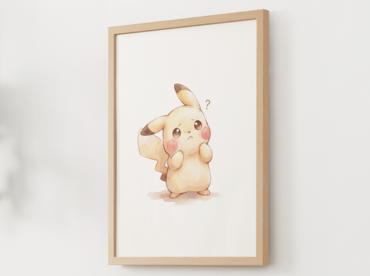 Pokemon Pikachu Confused Nursery Wall Art Printable, Cute Kids Room Decor, Watercolor Pokemon Poster, Instant Download Digital Print