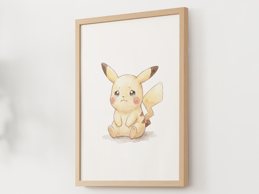 Pokemon Pikachu Sad Nursery Wall Art Printable, Cute Kids Room Decor, Watercolor Pokemon Poster, Instant Download Digital Print