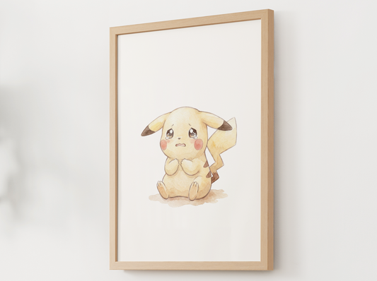 Pokemon Pikachu Scared Nursery Wall Art Printable, Cute Kids Room Decor, Watercolor Pokemon Poster, Instant Download Digital Print