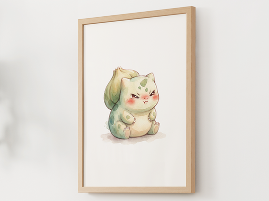 Pokemon Bulbasaur Angry Nursery Wall Art Printable, Cute Kids Room Decor, Watercolor Pokemon Poster, Instant Download Digital Print