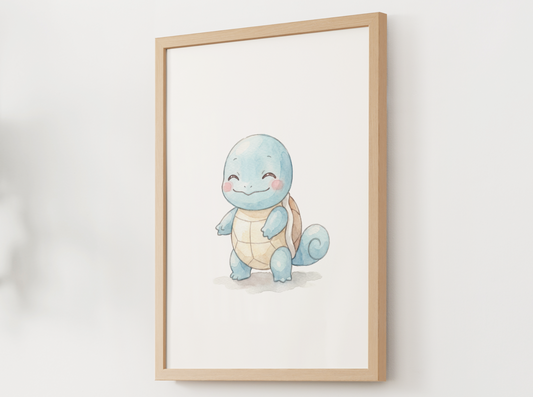 Pokemon Squirtle Happy Nursery Wall Art Printable, Cute Kids Room Decor, Watercolor Pokemon Poster, Instant Download Digital Print