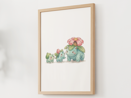 Bulbasaur Evolution Nursery Wall Art Printable, Watercolor Pokemon Evolution Poster, Instant Download