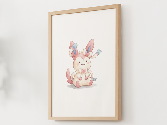 Ditto Style Sylveon Nursery Wall Art Printable, Cute Kids Room Decor, Watercolor Pokemon Poster, Instant Download